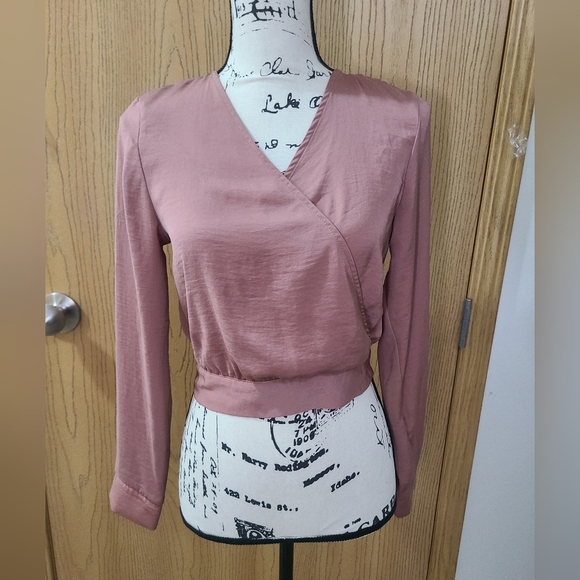 Divided Tops - Divided H&M Dusty Rose Satin Wrap Tie Back Crop Top